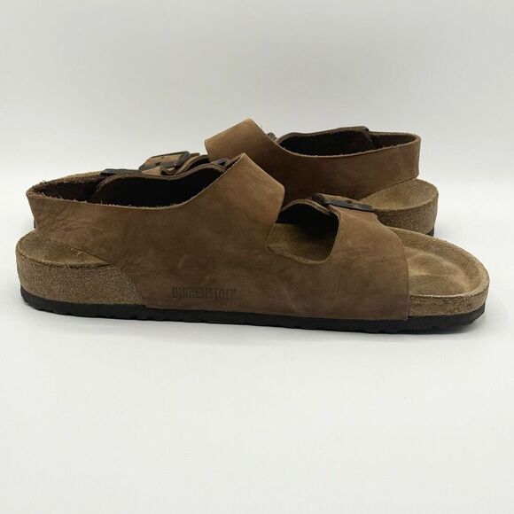 Birkenstock Milano Brown Leather Double Strap Heel Strap Adjustable Sandals - Me - Picture 9 of 12